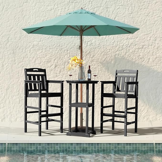 Ciokea Heavy Duty Bar Height Chair, 380lbs Outdoor Adirondack Tall Bar Chair Patio Stool with Arms & High Back, Heavy Duty All-Weather for Balcony, Poolside, Deck and Garden, Black