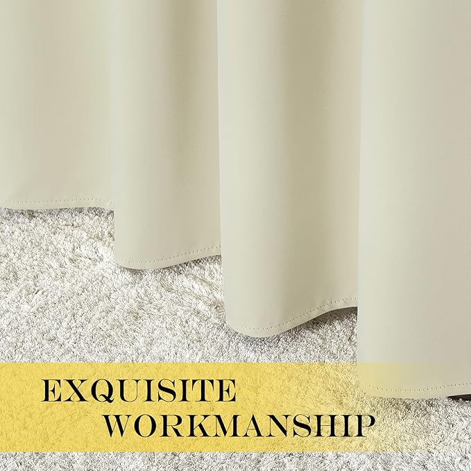 NICETOWN Room Darkening Beige Curtain 63 inches Long, Grommet Thermal Curtains Blackout Window Treatment Sound Reducing for Bedroom/Home Office, 1 Panel, W46 X L63
