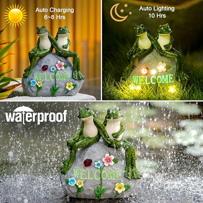 Nacome Solar Garden Outdoor Statues Frog with Succulent and 7 LED Lights - Lawn Decor for Patio, Balcony, Yard Ornament - Chrismtas Gifts for Mom Grandma