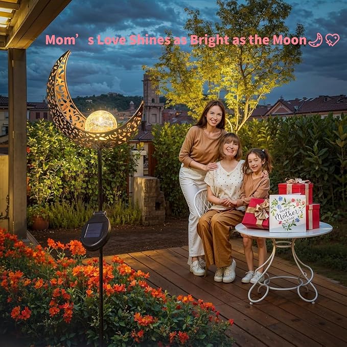 TAKE ME Moon Solar Lights for Women Garden Outdoor Decor Waterproof Metal Solar Stakes Lights for Patio Yard Walkway Lawn Patio Mothers Garden Gifts Mom Wife Grandma