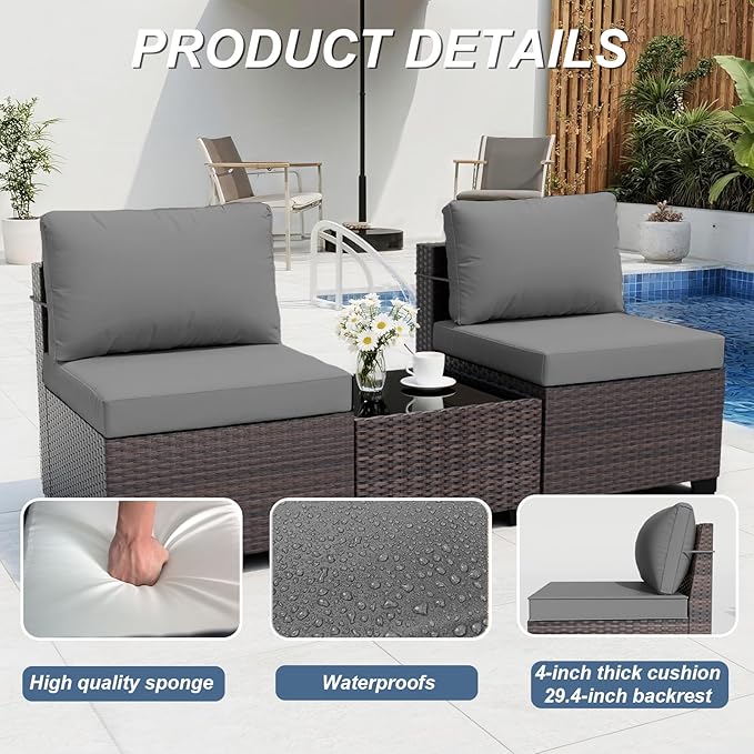 ALAULM Patio Furniture Set with 2 Swivel Chairs, Outdoor Sectional with 55000 BTU Fire Pit Table and Wide Seat, 11 Pieces Wicker Rattan Conversation Set with Coffee Table for Garden, Deck, Grey