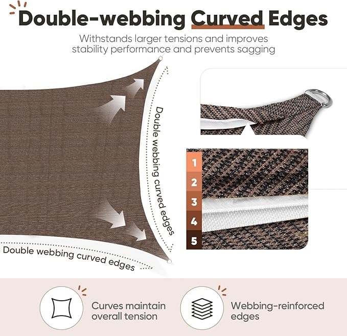 Quictent 12x16ft Rectangular Sun Shade Sail 185G HDPE Canopy 98% UV Block Outdoor Patio Garden Commercial Deck with Hardware Kit Brown