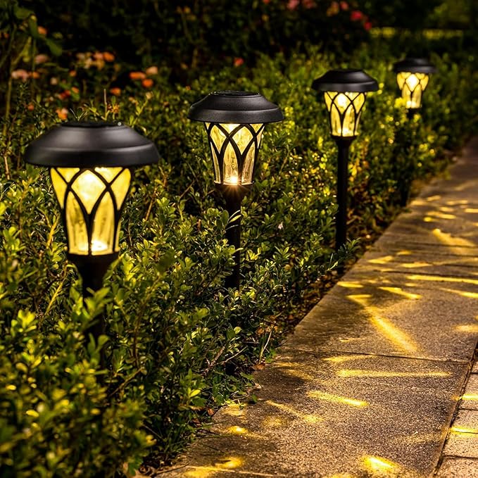 GIGALUMI 6 Pack Solar Pathway Lights Outdoor, Metal Glass & ABS Solar Landscape Lights Waterproof IP65, Warm White Solar Powered Garden Lights for Yard Patio Walkway Driveway (Black)