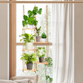 Novabright Window Hanging Plant Shelf with Wooden Shelves Macrame Rope Hanging Plant Stand with 3 S Hooks for Indoor Outdoor Bedroom Window Sill Balcony Boho Decor (Natural Wood Color,1 Pcs)