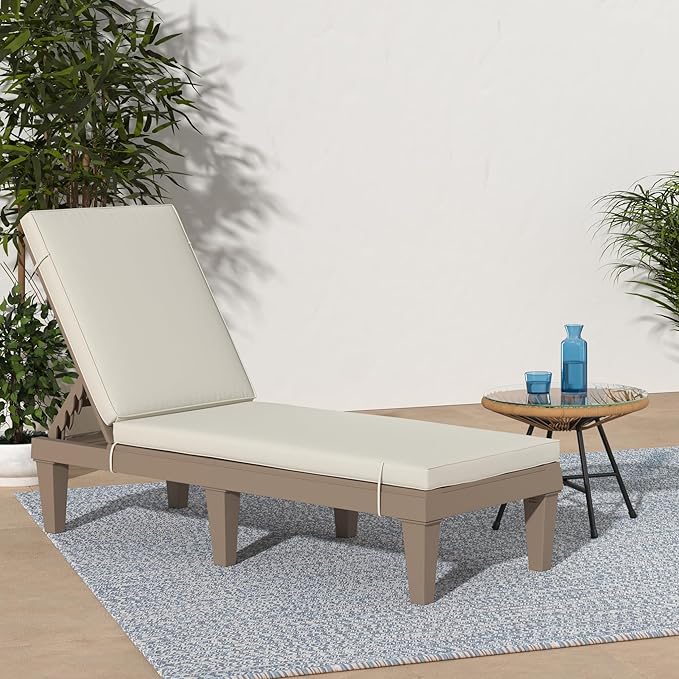Best Choice Products Outdoor Lounge Chair, Resin Patio Chaise Lounger for Poolside, Backyard, Porch w/Seat Cushion, Adjustable Backrest, 5 Positions, 330lb Capacity - Brown/Ivory