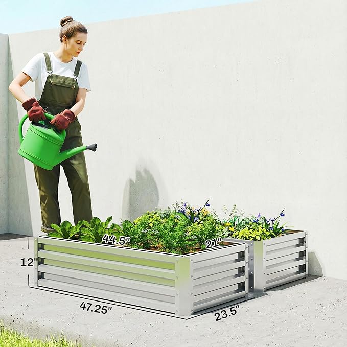Outsunny Galvanized Raised Garden Bed, 4' x 2' x 1' Metal Planter Box, for Growing Vegetables, Flowers, Herbs, Succulents, Silver