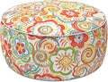 LVTXIII Indoor/Outdoor Inflatable Ottoman with Handle D21 x H9 Inch, Weather-Resistant Round Footstool Pouf for Patio Camping Living Room, Portable Footrest Extra Seating, Flower Multi