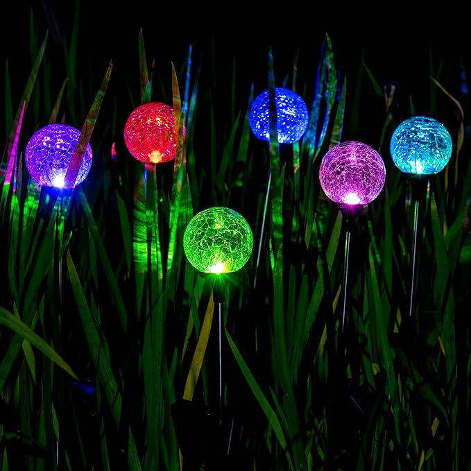 SOLPEX Solar Garden Lights 3 Pack, Solar Lights Outdoor Decorative, Solar Globe Lights Outdoor Waterproof for Yard and Garden, Multi-Color Changing Cracked Glass Ball LED Lights