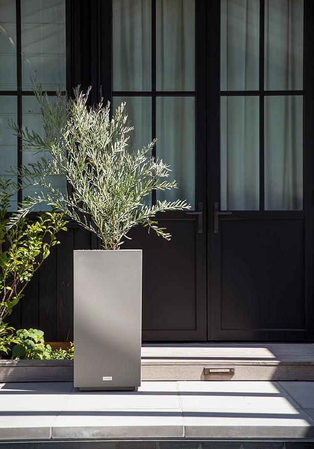 Veradek Block Series Pedestal Planter - Tall Planter for Indoor or Outdoor Front Porch | All-Weather Use with Removable Insert Bucket | Modern Décor for Flowers, Tall Trees, Faux Plants