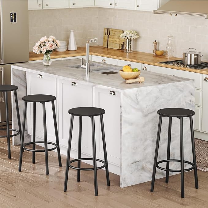 HOOBRO Bar Stools, Set of 2 Bar Chairs, Kitchen Round Height Stools with Footrest, Breakfast Bar Stools, Sturdy Steel Frame, for Dining Room, Kitchen, Party, Easy Assembly, Rustic Brown BK03BY01N1