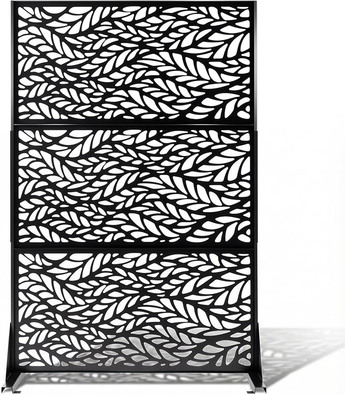 VINGLI Privacy Fence Panels, 72H’’ x 47W’’ Metal Privacy Screen Freestanding, Decorative Privacy Panels for Patio Garden Pool, Outdoor & Indoor (Leaf)