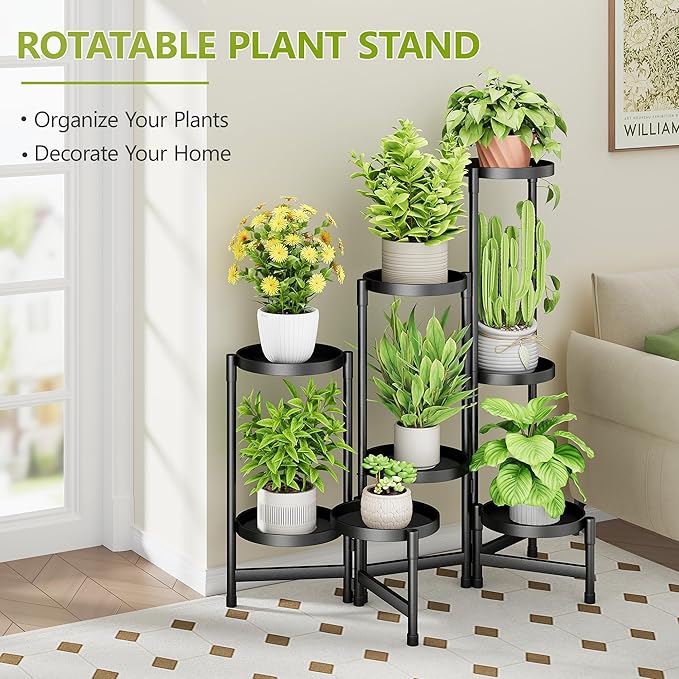 8 Tier Plant Stand Indoor, Tiered Plant Stand Outdoor for Multiple Plants, Corner Plant Shelf for Patio Balcony Porch Garden Living Room House, Black