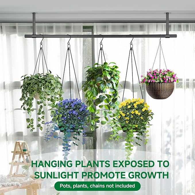 2 pcs Hanging Planters Rod, Plant Hanger Indoor for Window Ceiling, Hanging Plant Shelf for Wall Planter House Plants, Plant Shelves Metal Holder Bar 31.5 In (Pots, Plants, Chains not Included)