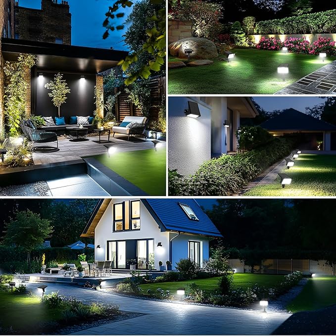 Solar Spot Lights Outdoor with 60 LED & Auto On/Off, 4 Pack Solar Lights Outdoor Waterproof IP68 with 3 Lighting Modes, 2-in-1 Solars Landscape Light for Outside, Garden, Yard(Cool White)