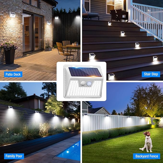 Peasur Solar Lights Outdoor Waterproof, 1Pack 140LED Bright Motion Sensor Security Lights 3 Modes, Solar Powered Fence Wall Light for Garden Yard Outside(Cool White)