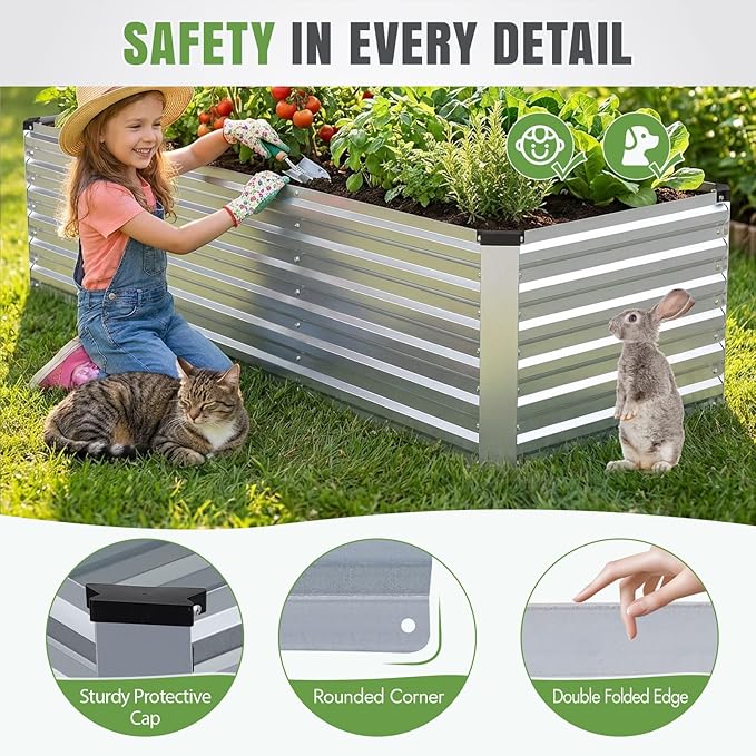 INNO STAGE 8x3x2ft Galvanized Raised Garden Bed, Raised Garden Bed Kit-Metal Planter Box Outdoor, Planting for Vegetables, Fruits, Herbs, Flowers, Silver