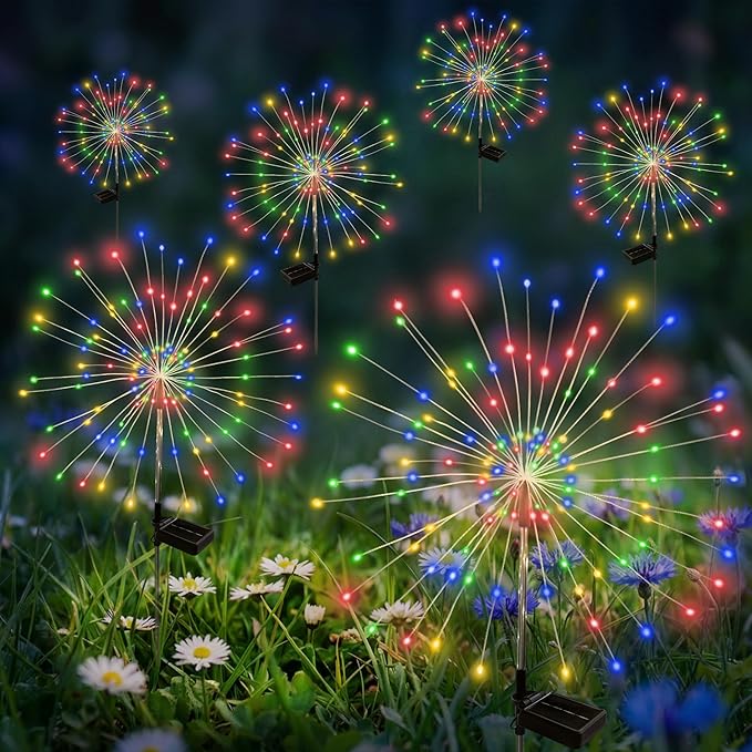 Solar Garden Lights Outdoor Decorative, 6pack 120 LED Firework Lights Waterproof，Solar Fairy Lights for Outside,Garden,Yard, Patio,Pathway,Flowerbed,Party(Multicolor)