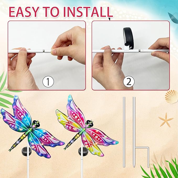 Hexagram Dragonfly Garden Decor, Dragonfly Garden Stakes Set of 2, Gardening Gifts Solar Stake Lights Decorations, Light for Patio Yard Lawn Home Pathway Decor