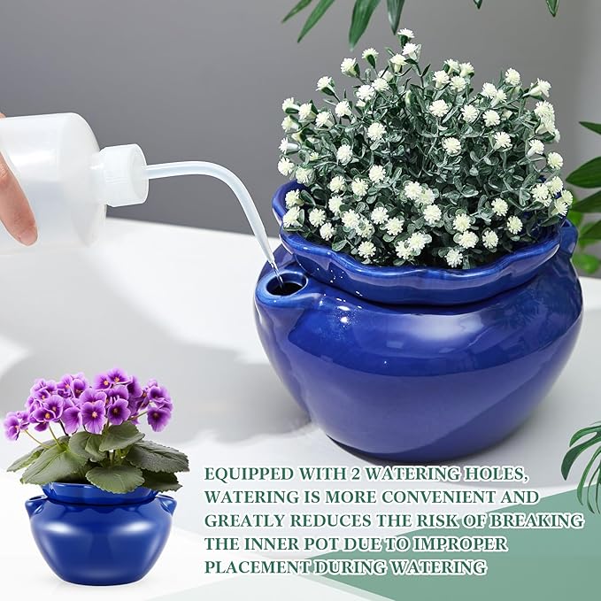 1 Sets African Violet Pots 7.5 Inch Self Watering Pot for Indoor Ceramic Self Watering Planter for Flower Lovers Ideal Plant Pot Thriving Flower Maintenance