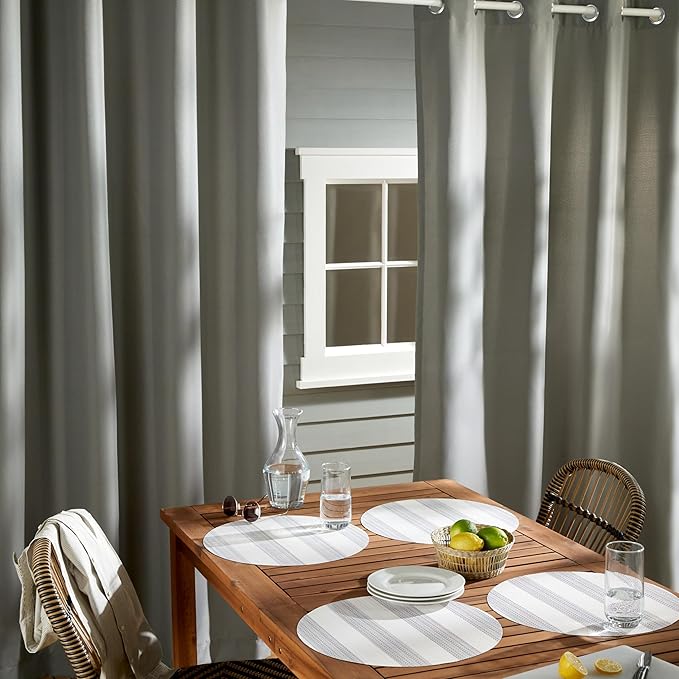 TOWN & COUNTRY BASICS Cabana Solid Heavyweight Indoor Outdoor Curtains, Light Filtering Opacity with Grommet Top, Water Repellent, 2-Pack Set, 54"x96", Medium Grey