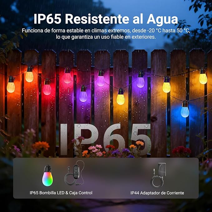 NEEWER 48ft Outdoor String Lights, App Control Smart AI RGBW Hanging Outside Patio Balcony Backyard Holiday Lighting, IP65 Waterproof, 15 LED Bulbs, 50+ Scenes, Compatible with Alexa Google, NR01