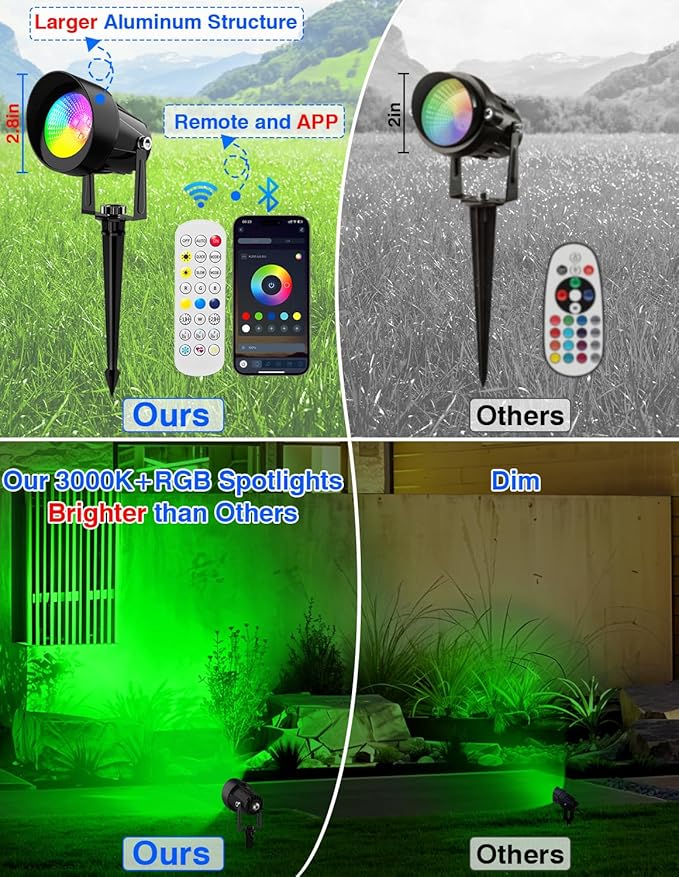 Spot Lights Outdoor, Smart RGBW LED Color Changing Landscape Lighting with APP and Remote Control, Music Mode, DIY Scenes, Timing, IP65 Waterproof Spotlight Plug in for Yard Garden, 4 Pack