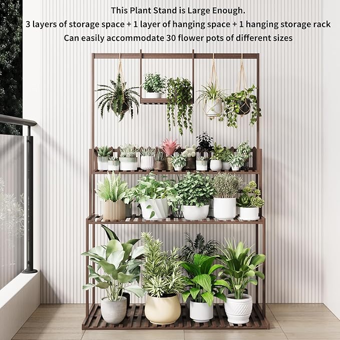 COPREE Bamboo 3-tier Hanging Plant Stand Ladder Planter Shelves Flower Pot Organizer Rack Display Shelving Plants Shelf Unit Holder