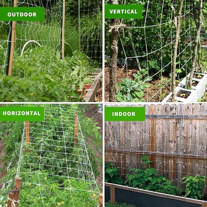 Tcamp Heavy-Duty Polyester Garden Trellis Netting Plant Climbing Net for Growing Vines Plants Vegetables Fruits Flowers, White Grow Tent (5Ft x15Ft, 3.5" Opening Mesh, 1 Pack)