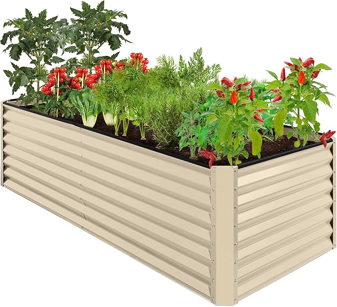 Best Choice Products 8x4x2ft Outdoor Metal Raised Garden Bed, Deep Root Planter Box for Vegetables, Herbs & Flowers, 478-Gallon Capacity, 100% Non Toxic Materials - Beige