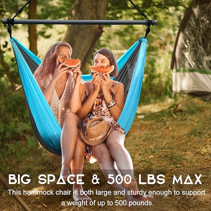 Hammock Chair, Hanging Chair for Outdoor Indoor, Large Lightweight Swing Chair for Adults, Portable Hammock Chair for Camping (Sky Blue,Dark Gray)