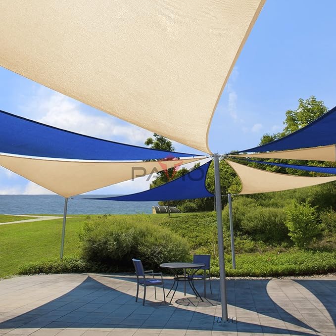 Patio Paradise 9' x 9' x 8'10" Sun Shade Sail Triangle Canopy, Permeable Shade Cloth Fabric Sunlight Block Patio Cover HDPE Deck Awning for Outdoor Backyard Pergolas Roof Shading, Beige