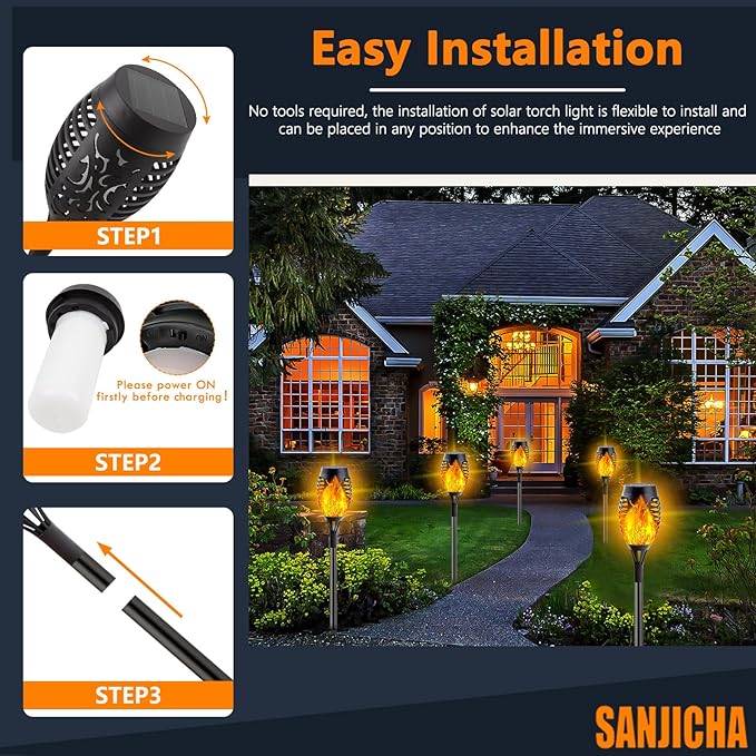 10Pack Solar Lights Outdoor, Mini Solar Torch Lights with Flickering Flame for Garden Decor, Solar Flame Lights Waterproof Solar Powered Outdoor Lights, Solar Tiki Torches for Pathway Patio Yard Porch