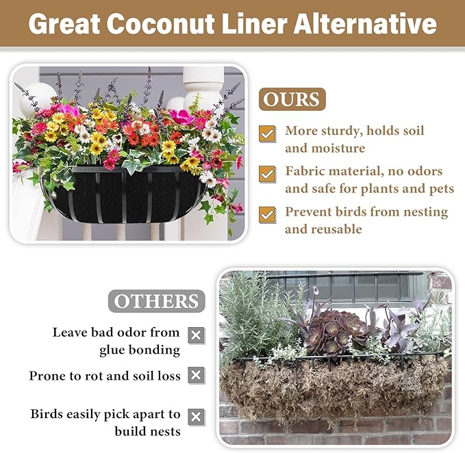 Riare 4 Pack 30 Inch Black Felt Window Box Liners- Fabric Trough Planter Basket Liners Replacement, Non-Woven Hanging Plant Liner for Wall Hanging Basket, Garden Fence Railing (Avoid Bird Nesting)