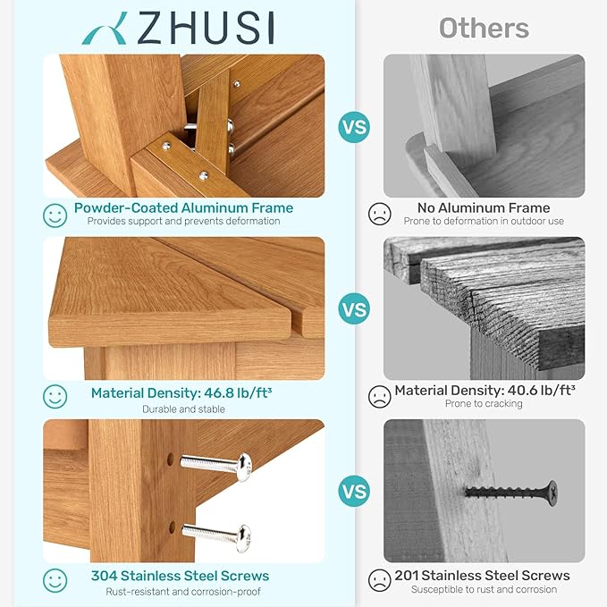 ZHUSI Patio Table and Chairs Set, Outdoor Table and Chairs,HDPE Outdoor Dining Set with Umbrella Hole for Backyard, Poolside, Porch 4 Armchairs