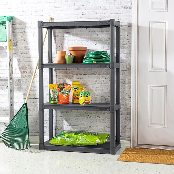 Sterilite 2-Pack 4 Shelf Unit, Heavy-Duty Shelving Storage and Utility Rack - Standing Plastic Organizer Shelves for Kitchen, Bathroom, and Garage