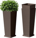 Devoko Resin Tall Planters with Tray for Outdoor Plants Set of 2, Large Taper Outdoor Planter Pots with 4 Drainage Holes, Flower Pots Modern Decor for Porch, Patio, Backyard, Garden(Brown, 32")