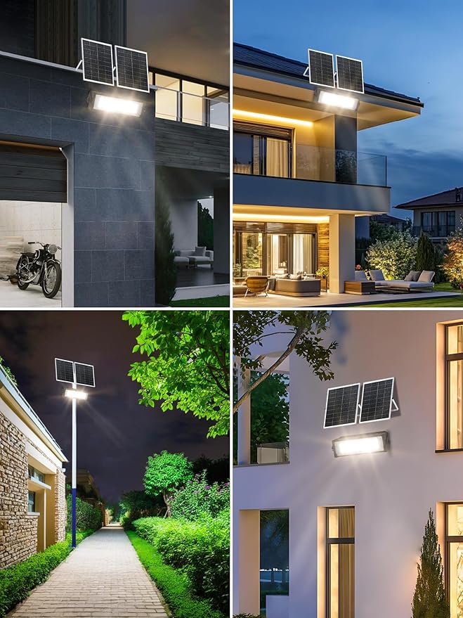 WERISE Solar Flood Lights Outdoor Waterproof IP66, 3600 Lumen 6500K LED Floodlight with 16.4ft Wire, 30000mAh Battery Dusk to Dawn Solar Powered Security Light with Remote Control for Shed Garage Barn