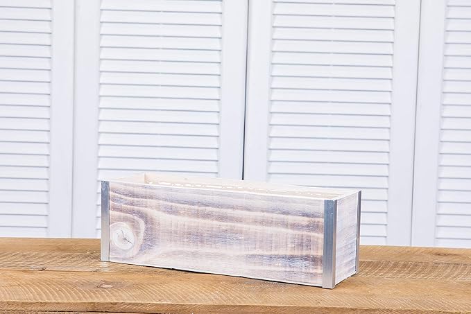 Wood Planter Box with Tin Style, 12x4 Inch Rectangular, Whitewash, Plastic Liner, Garden Centerpiece Display, Wedding Flowers Holder, Home and Venue Decor (12x4 w/ Tin Set of 4, Whitewash)