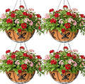 12 inch Metal Hanging Baskets For Plants Outdoor 4 Pack Round Metal Wire Hanging Basket Planter with Coco Fiber Liners Chain Round Wire Plant Holder for Garden, Patio, Deck, Porch Plants Flower Potss