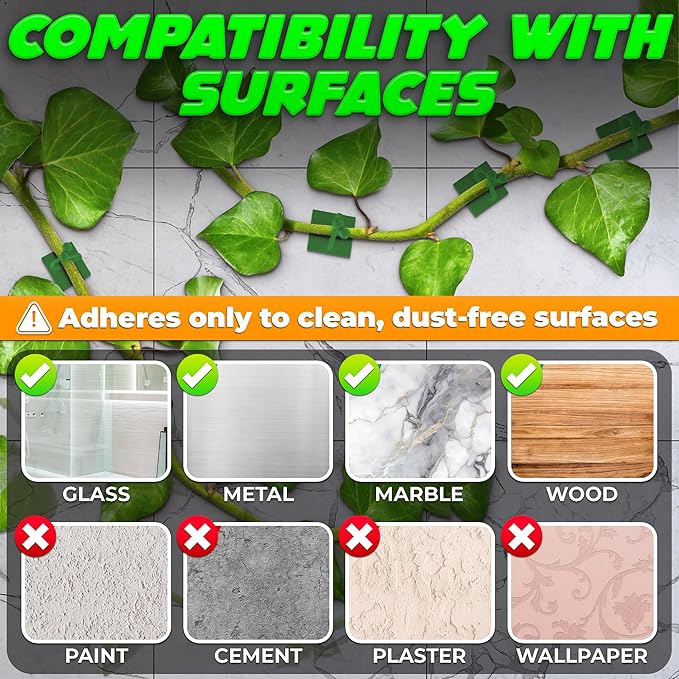 Plant Wall Clips for Climbing Plants 110 Pcs - Pothos Plant Climber Support, Large, Medium, Small Sizes Wall Clips for Support, Strong Self-Adhesive, For Indoor Plants, Cable Management & Plant Holder