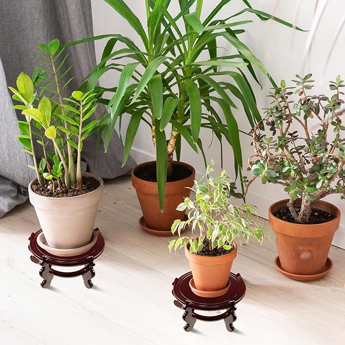 Geetery 2 Pcs 4 to 12 in Wooden Plant Stands Indoor Chinese Oriental Plant Stand for Vase Fishbowl Flower Pot Lamp Redwood Base Vintage Display Rack Decor(12 Inch)