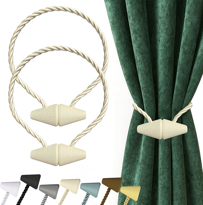 Hion Magnetic Curtain Tiebacks Beige 2pcs, Curtain Tiebacks Buckles Holdbacks Holders Hooks Clip for Home Bedroom Office Decorative Curtain