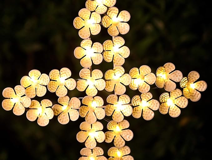 White Cross Garden Stake Solar Lights Metal Hydrangea Cross Stake Memorial Gift w/ 28 LEDs Perfect Sympathy Gifts (10" W x 40" H)
