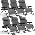 Nestl Zero Gravity Chairs Set of 6, Patio Lounge Chair Outdoor with Pillows & Cup Holder Trays, Adjustable Steel Mesh Reclining Camping Chair, Folding Patio Lawn Chair for Deck, Beach, Yard - Grey