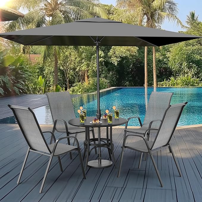 VINGLI Patio Chairs Set of 2 – Stackable Outdoor Dining Chairs with Comfortable Sling High Back Chairs and Armrests for Lawn, Poolside, Courtyard, Balcony, Garden, Silver Gray
