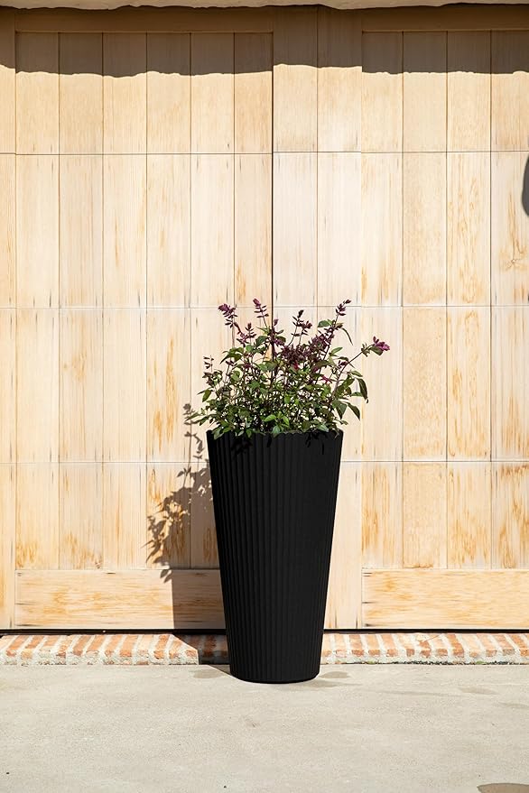 Veradek Demi Series Tall Planter for Porch, Patio, Backyard | Durable Plastic-Concrete Material | Modern Décor for Tall Plants, Grasses