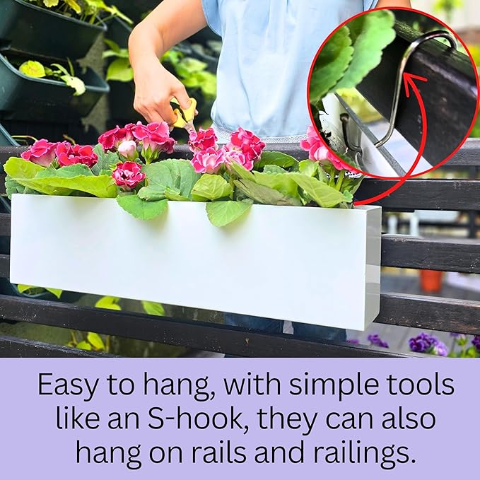 LaLaGreen Wall Planter (30 Inch, 4 Pack) White Carbon Steel Metal Hanging Flower Pots, Long Rectangular Wall Mount Window Box Planters for Outdoor Plants, Succulents, Fence, Deck Home Garden Decor