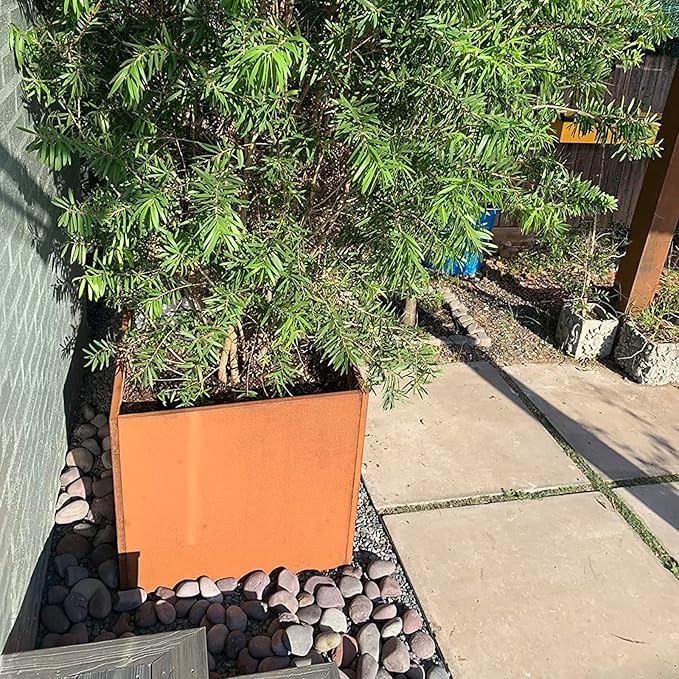Corten Steel Planter Metal Square Planter 28 Inch Corten Planter Box Tall Cube Rustic Steel Planters for Outdoor Commercial Residential Garden Patio and Backyard