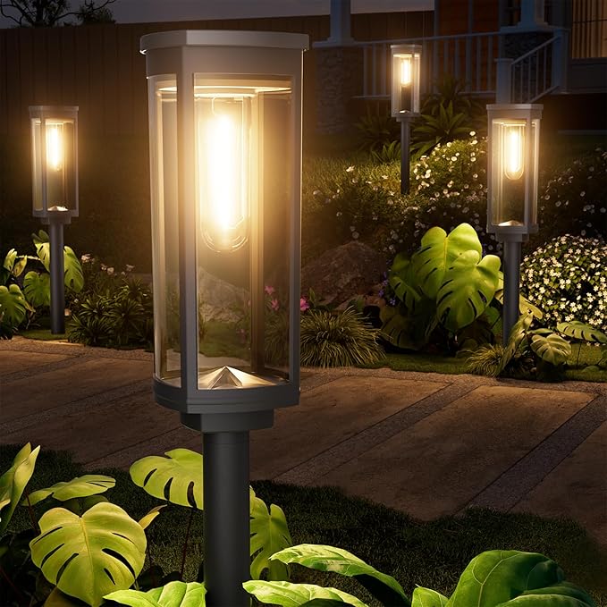 4 Pack Solar Pathway Lights Outdoor, Modern Super Brightness LED Solar Path Lights, IP65 Waterproof Garden Solar Powered Landscape Lighting for Outside Yard Garden Driveway Walkway Décor