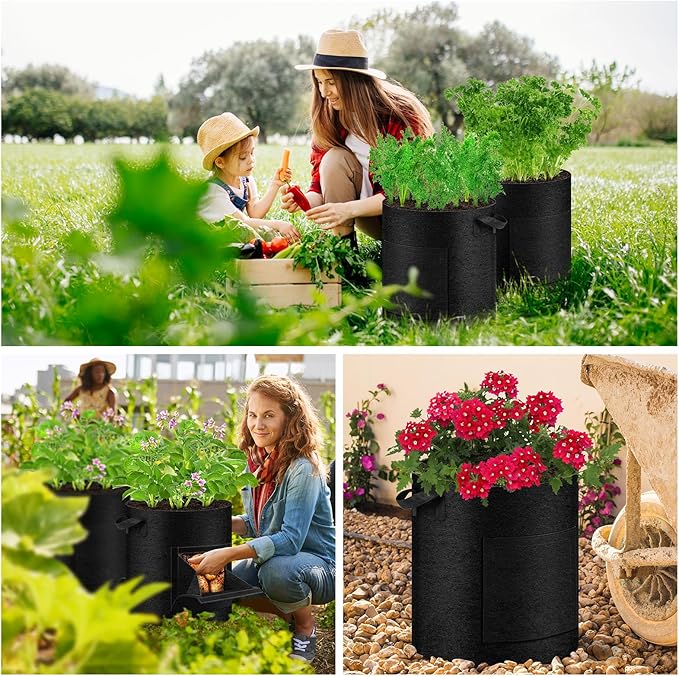 2 Pack 15 Gallon Potato Grow Bags with Pull-Down Harvest Window, Potato Bags for Growing Potatoes Heavy Duty Thickened Nonwoven Fabric Gardening Vegetable Growing Bags with Visible Window